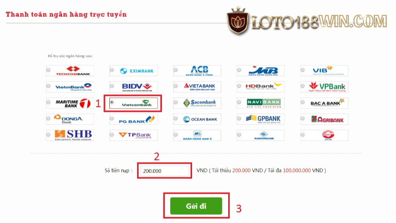 Nạp tiền Loto188 Qua Internet Banking